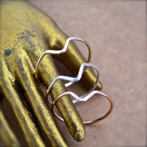 Chevron Ring - handmade precious metal hammered chevron peak stacking ring - Foamy Wader