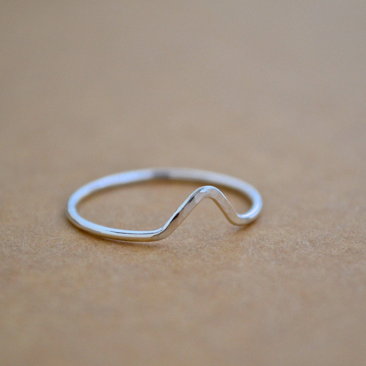 Chevron Ring - handmade precious metal hammered chevron peak stacking ring - Foamy Wader