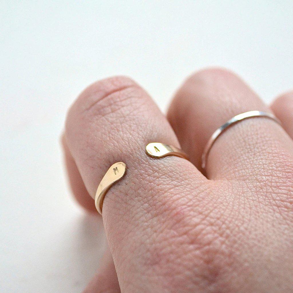 Custom Initial Ring - open face double initial signet monogram ring - Foamy Wader