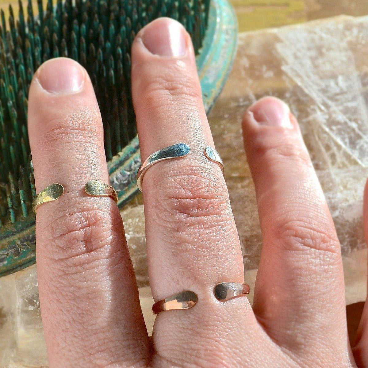 Siren Ring - handmade hammered open face ring in precious metals - Foamy Wader