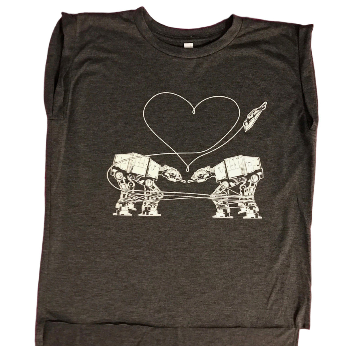 Dark gray t-shirt with a white Love AT-AT First Sight on a white background.