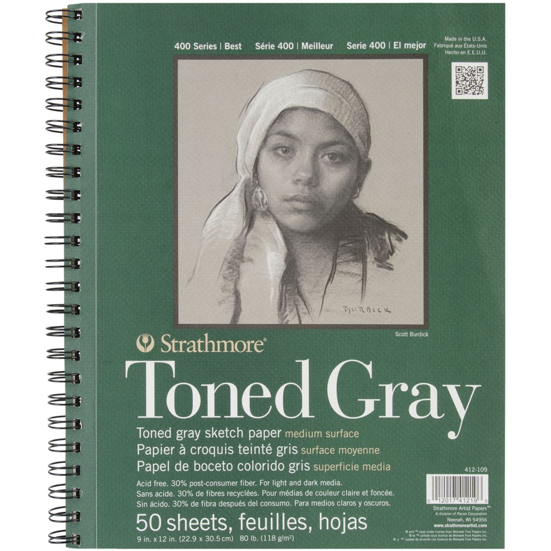 Strathmore Toned Gray sketch paper pad with a portrait on the cover