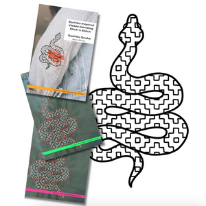 Textile products with snake designs and a patterned snake illustration on a white background
