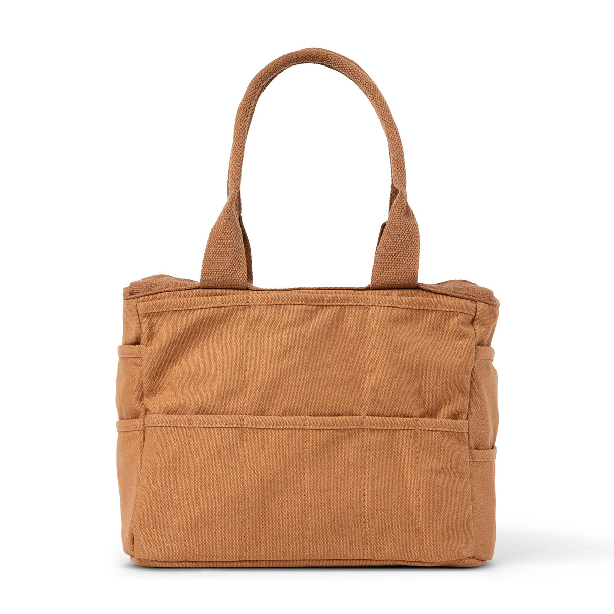 Brown tote bag from the back on a white background
