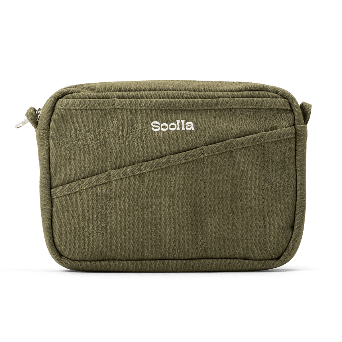 Green bag with 'Soolla' branding on a white background