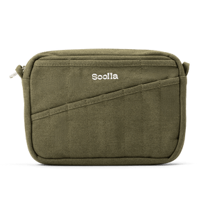 Green bag with 'Soolla' branding on a white background