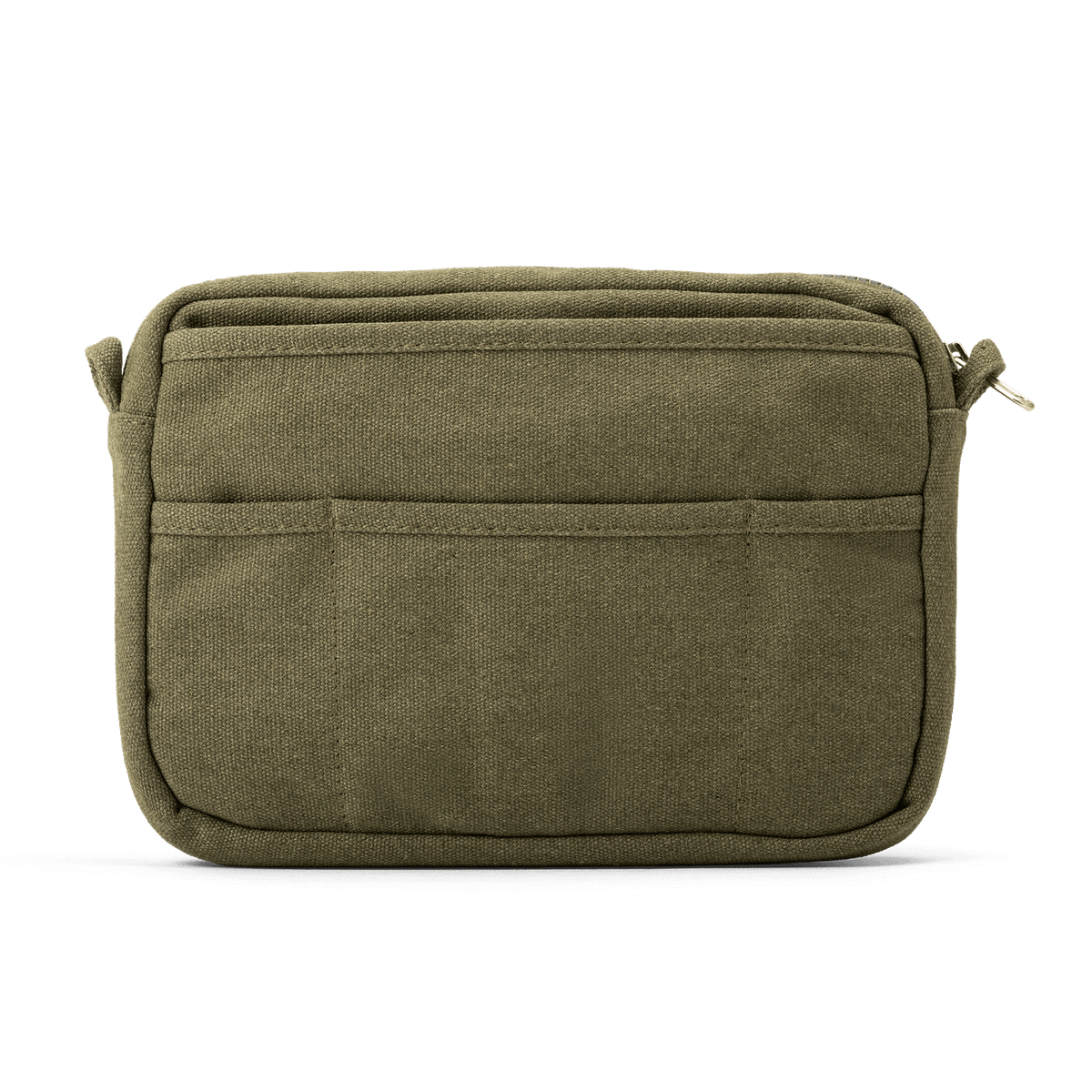 Green pouch with multiple compartments on a white background