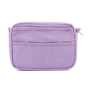 Purple travel organizer bag on a white background