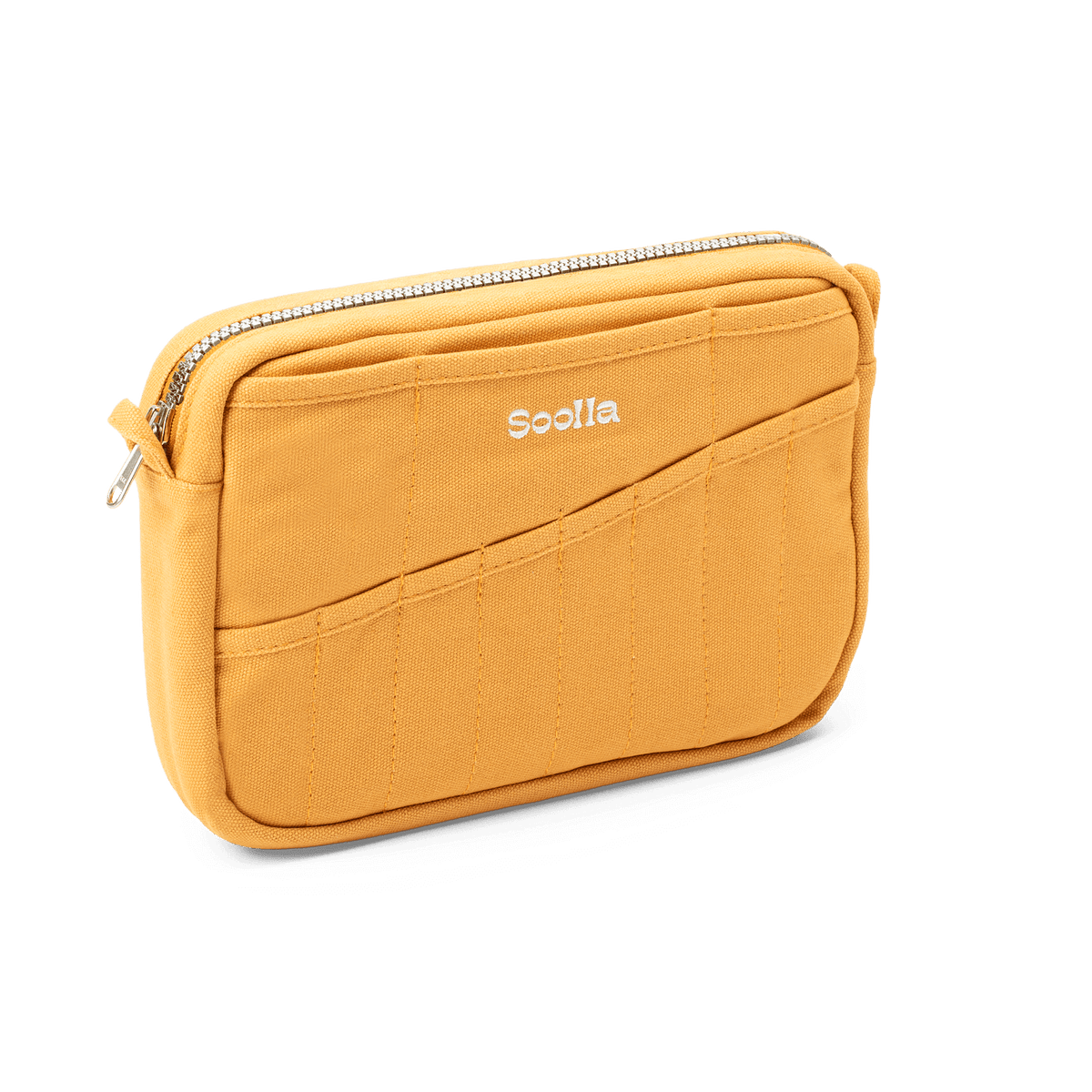 Yellow pouch with a zipper on a black background