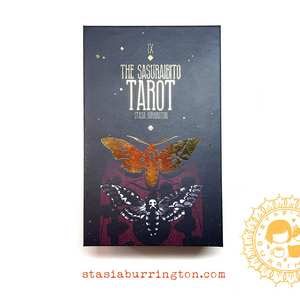 The image shows a closed box of the Sasurabito Tarot Deck with a butterfly graphic 