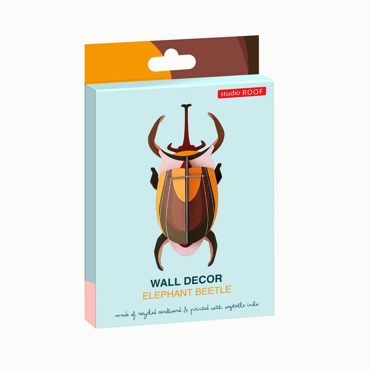 Packaging for the Elephant Beetle Wall Art paper craft kit from Studio Roof. 