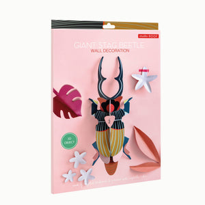 Packaging for the giant stag beetle wall art paper craft kit from studio roof. 