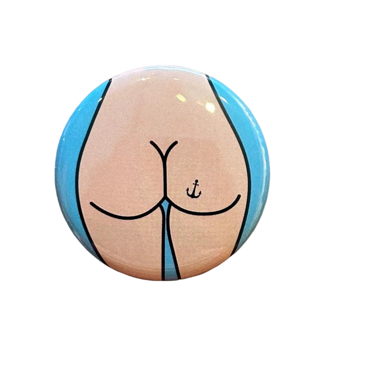 Round button with a design of a butt