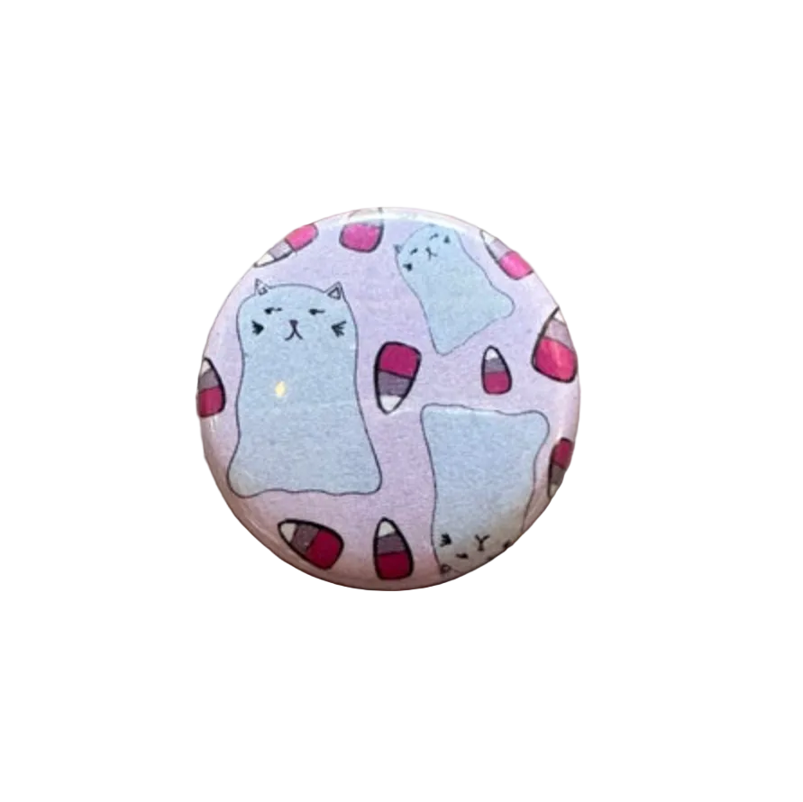 Round button badge with cat pattern 