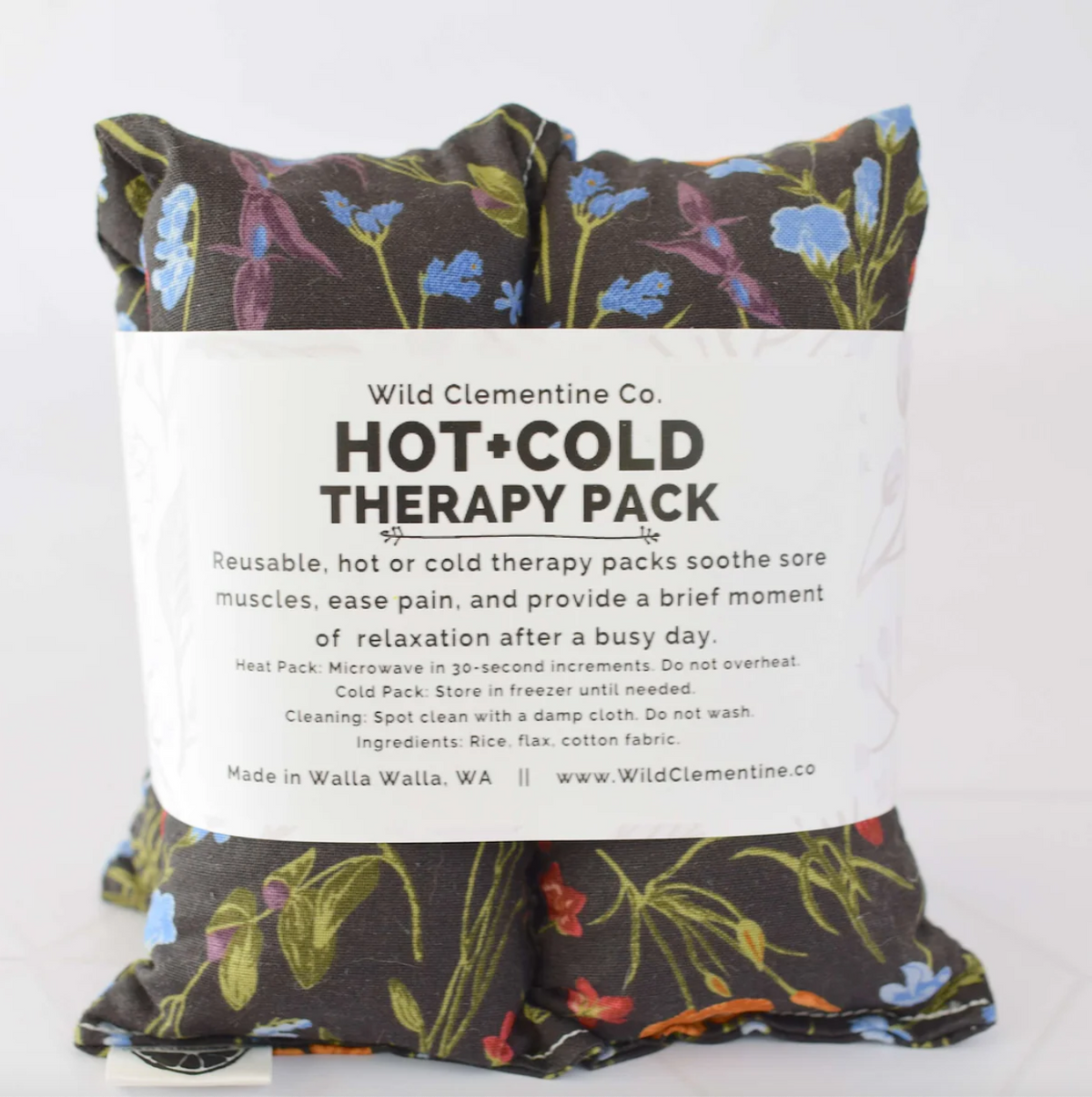 Hot and cold therapy pack with floral design on a white background