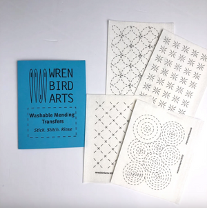 Pack of washable mending transfers from Wren Bird Arts in four different designs. 
