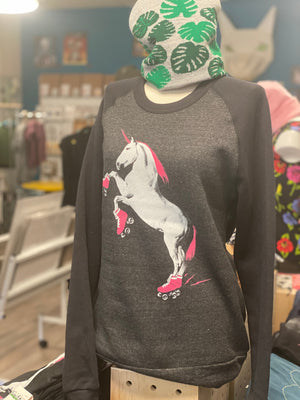 Sweatshirt: Roller Skating Unicorn - Colorblocked