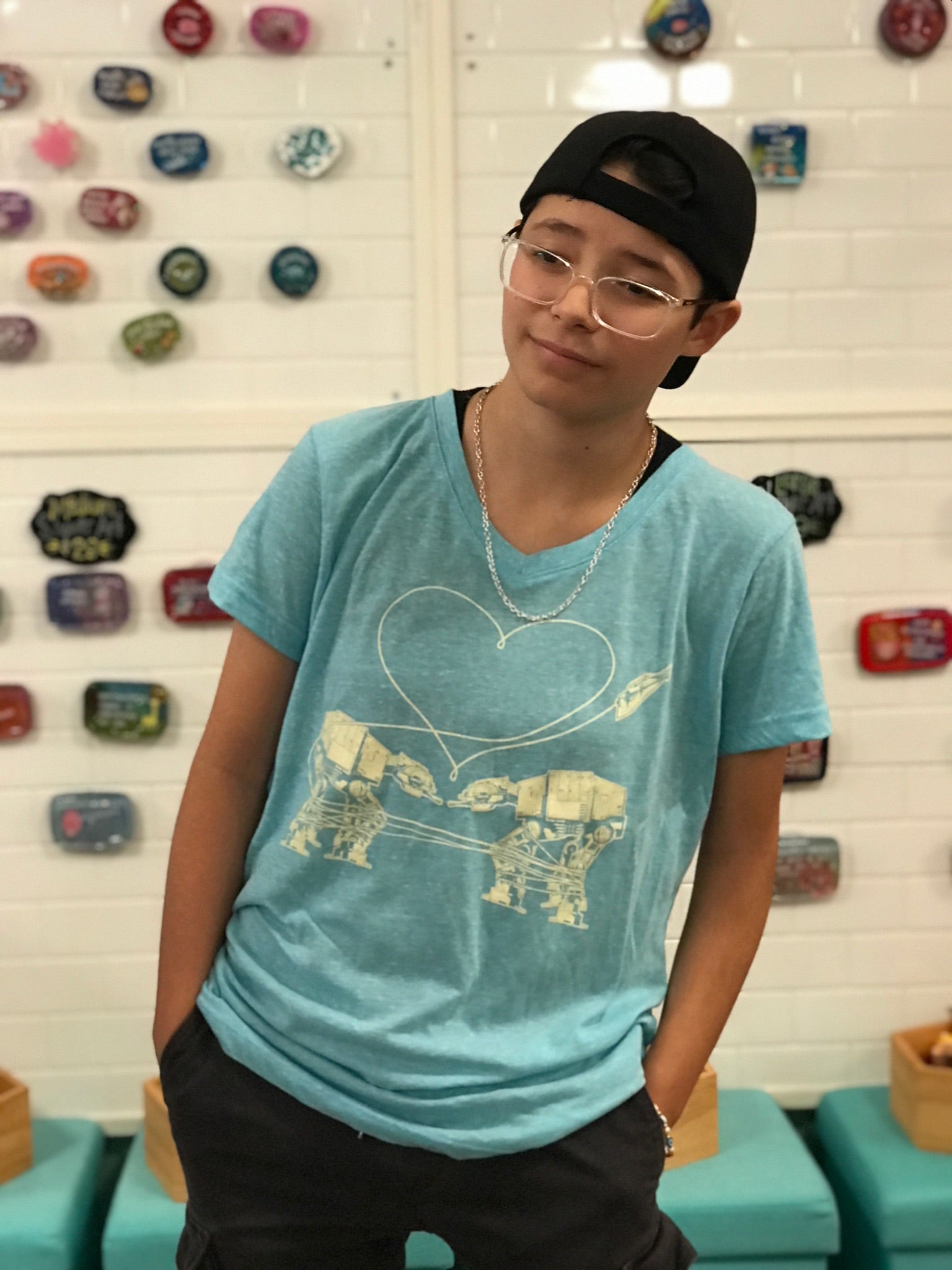 One Off AT-AT Love T-Shirt: Teal with V-Neck
