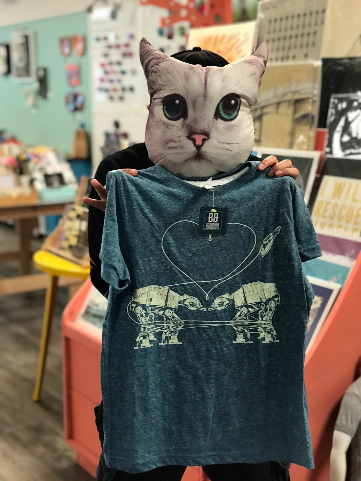 One Off AT-AT Love T-Shirt: Heather Slate Blue Crew Neck