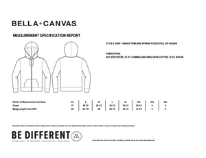 Bella + Canvas Measurement Specifications for each size.