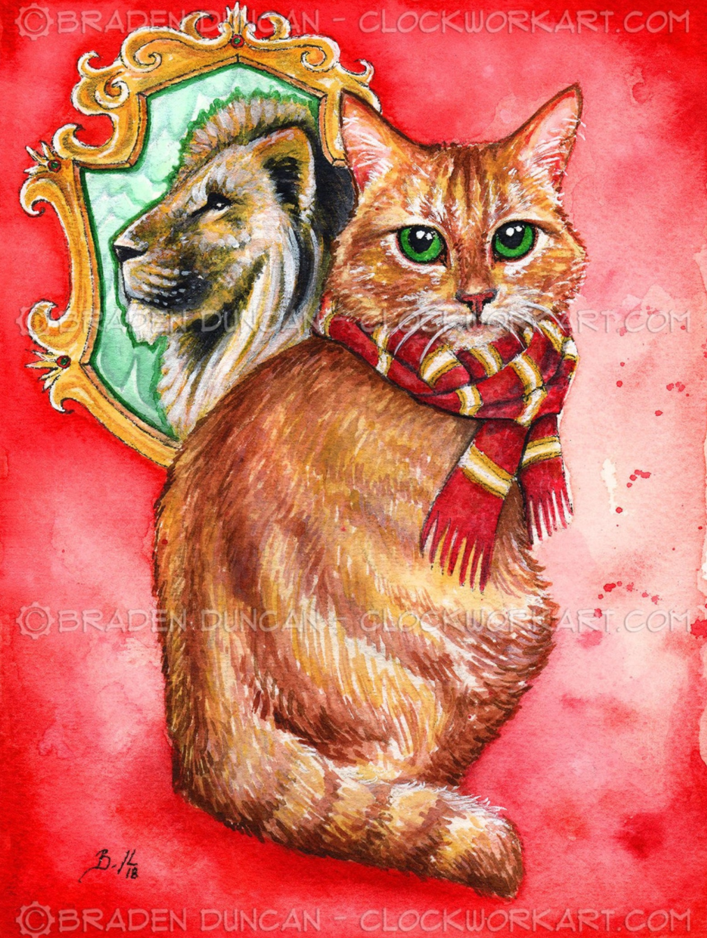 Card - Kitten of Courage (red & gold)