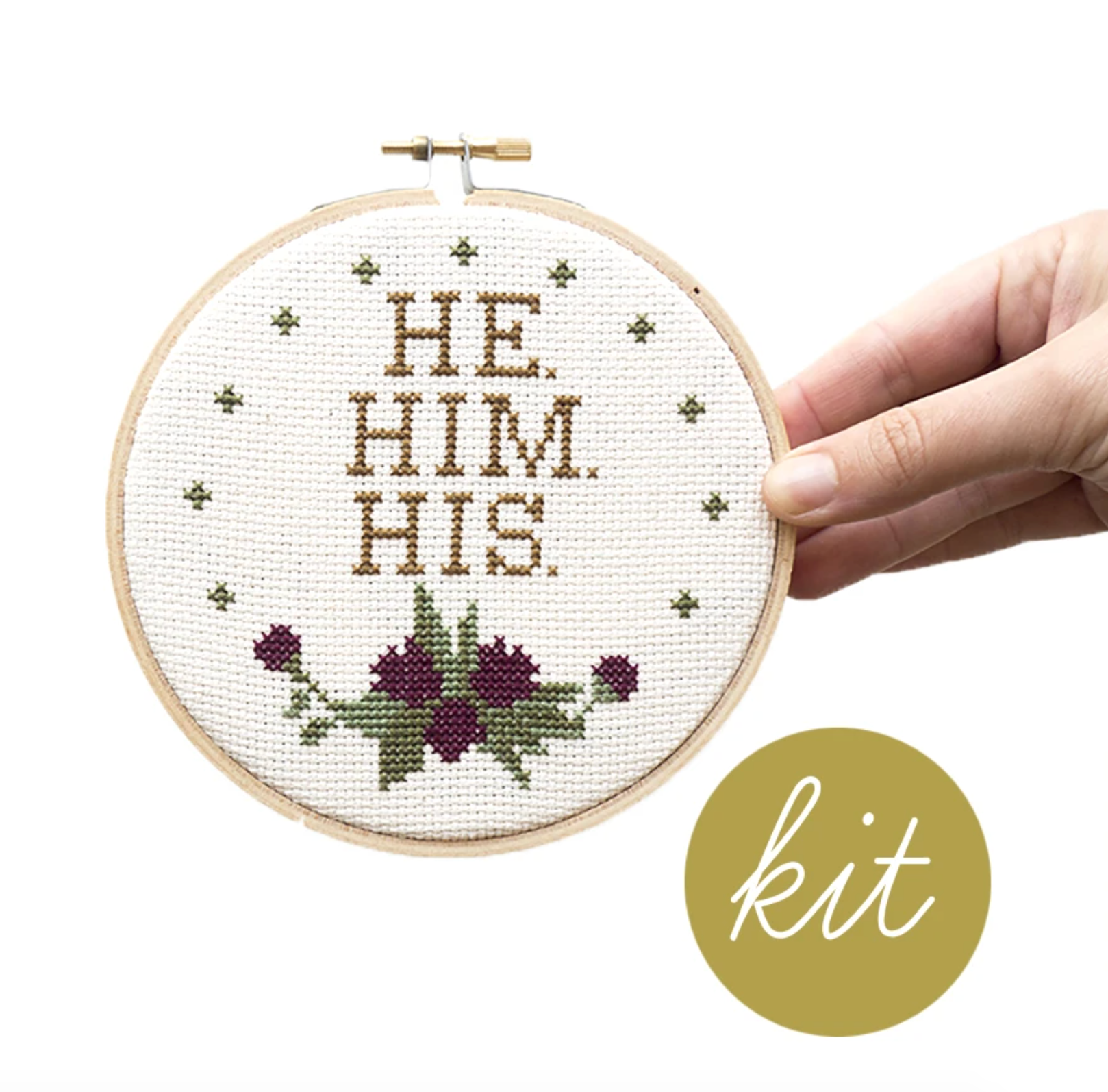 Cross Stitch Kit: Pronoun He Him His