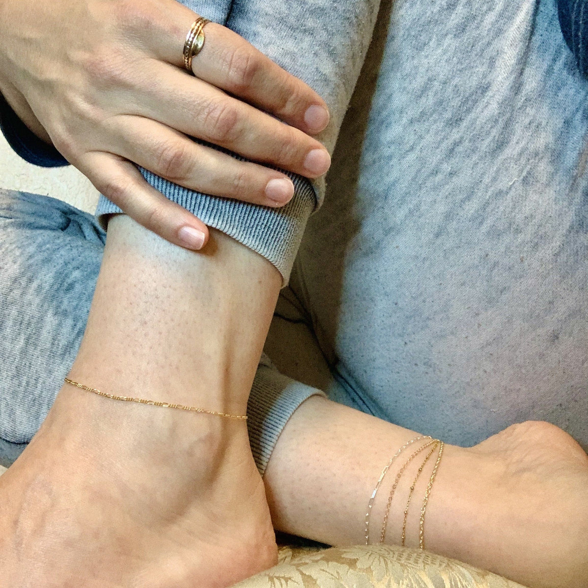 Figaro Chain Anklet - sleek long and short chain ankle bracelet made to order - Foamy Wader