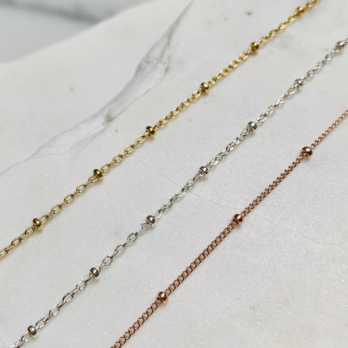 Satellite Chain Anklet - floating dot bead chain ankle bracelet made to order - Foamy Wader
