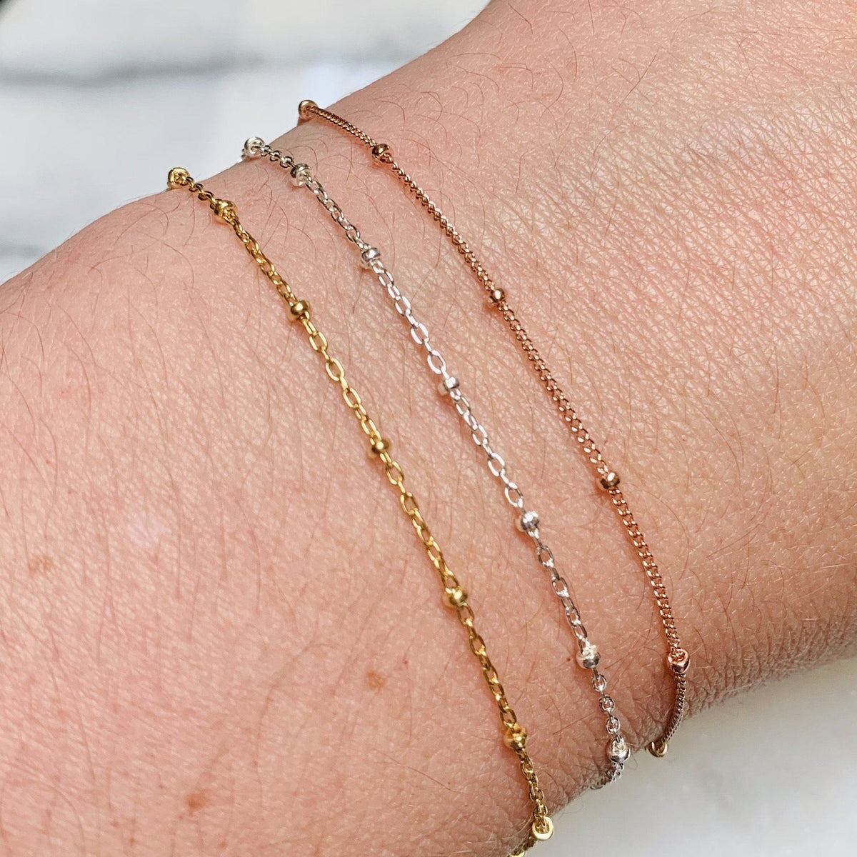 Satellite Chain Anklet - floating dot bead chain ankle bracelet made to order - Foamy Wader