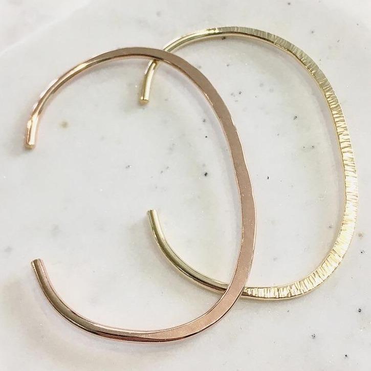 Beam Cuff Bracelet - 14k gold oval sunbeam cuff bracelet handmade and hammered with sunray texture - Foamy Wader