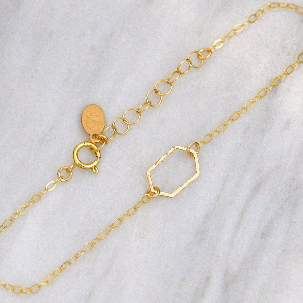 Buoy Bracelet - handmade petite dappled elongated hexagon charm bracelet - Foamy Wader