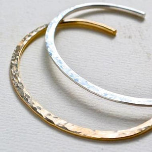 Canoe Cuff Bracelet - handmade 14K gold hammered oval cuff bracelet - Foamy Wader