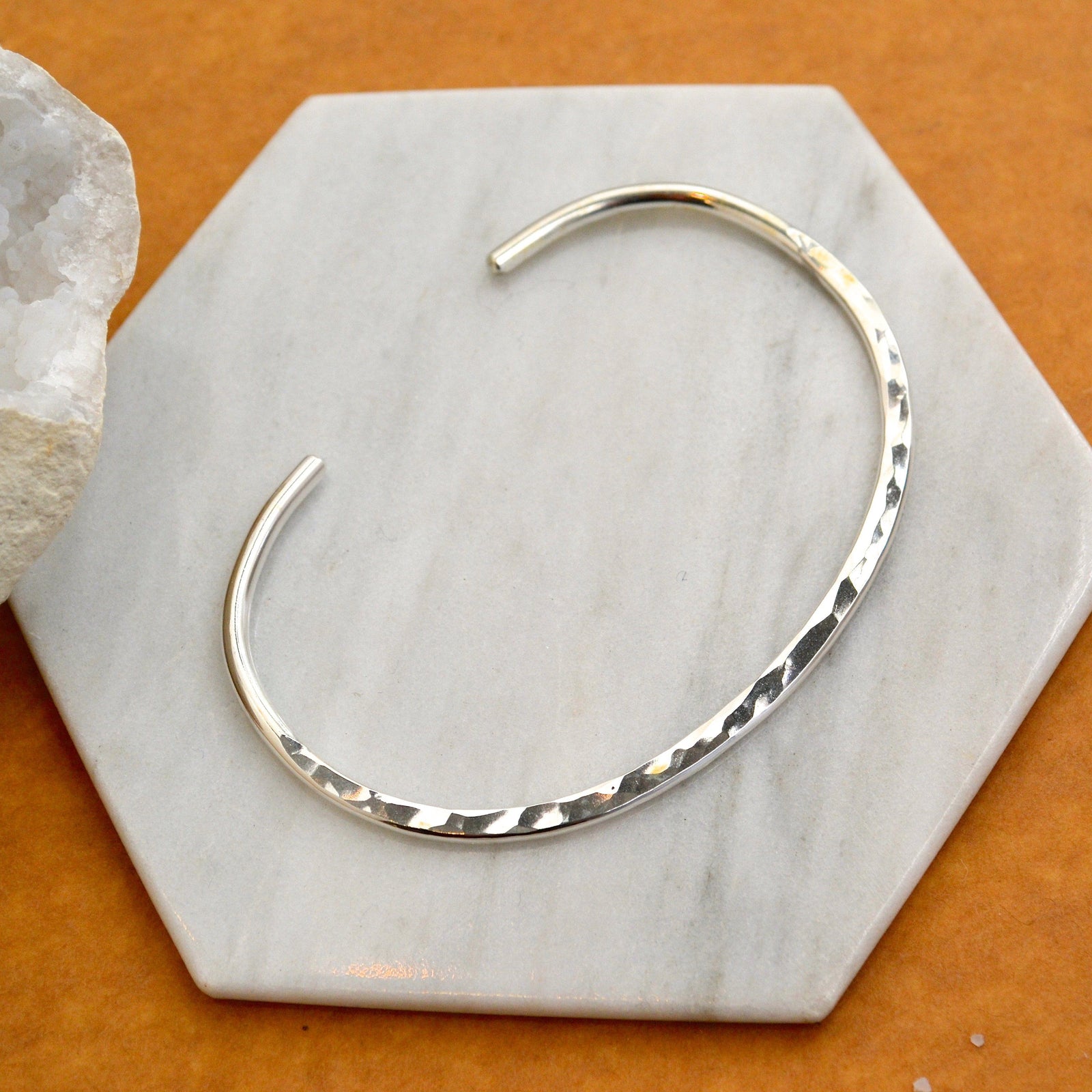 Canoe Cuff Bracelet - handmade hammered oval shimmering cuff bracelet - Foamy Wader