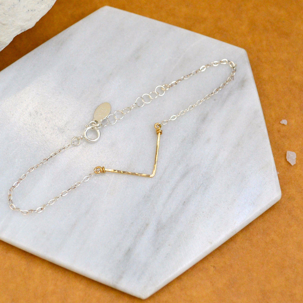 Chevron Bracelet - handmade hammered shimmering chevron chain bracelet - Foamy Wader