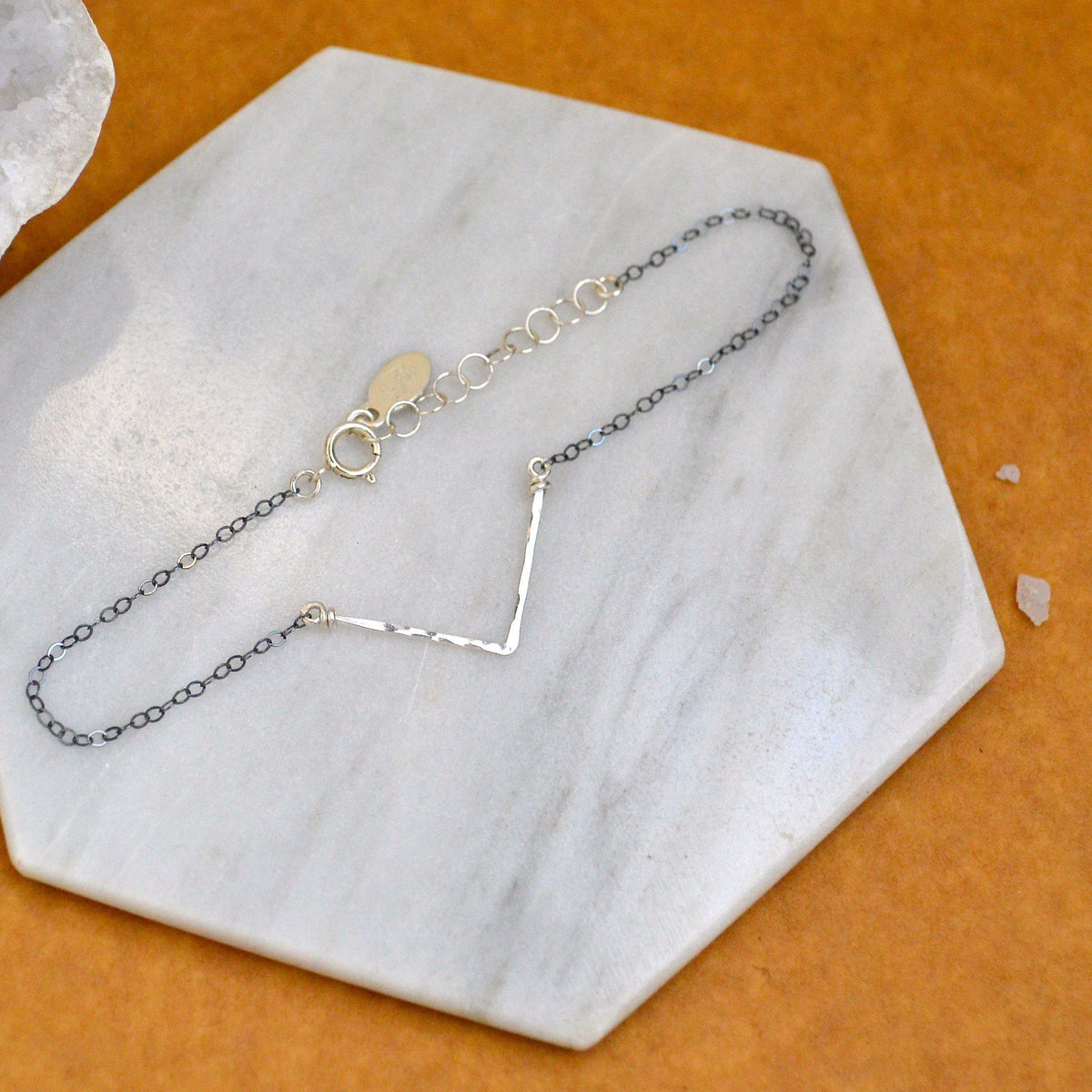 Chevron Bracelet - handmade hammered shimmering chevron chain bracelet - Foamy Wader