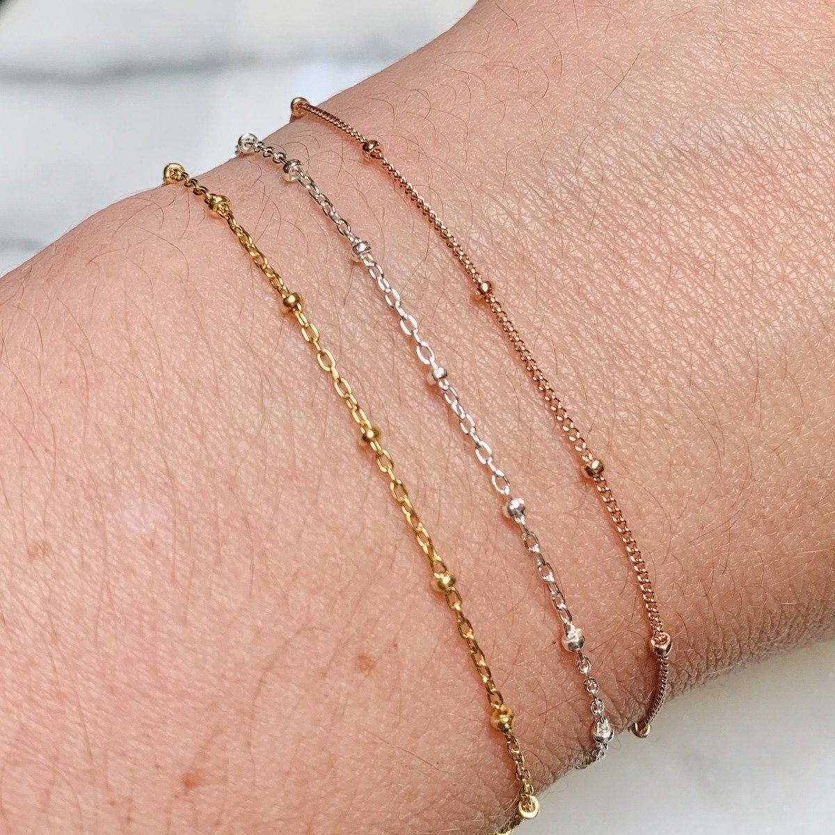 Satellite Chain Bracelet - floating dot bead chain bracelet made to order - Foamy Wader