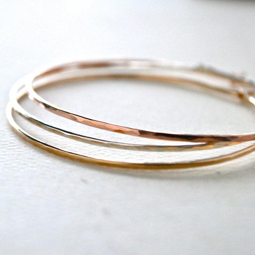 Shimmer Bangle Bracelet - thin 1mm hammered bangle stacking bracelet - Foamy Wader