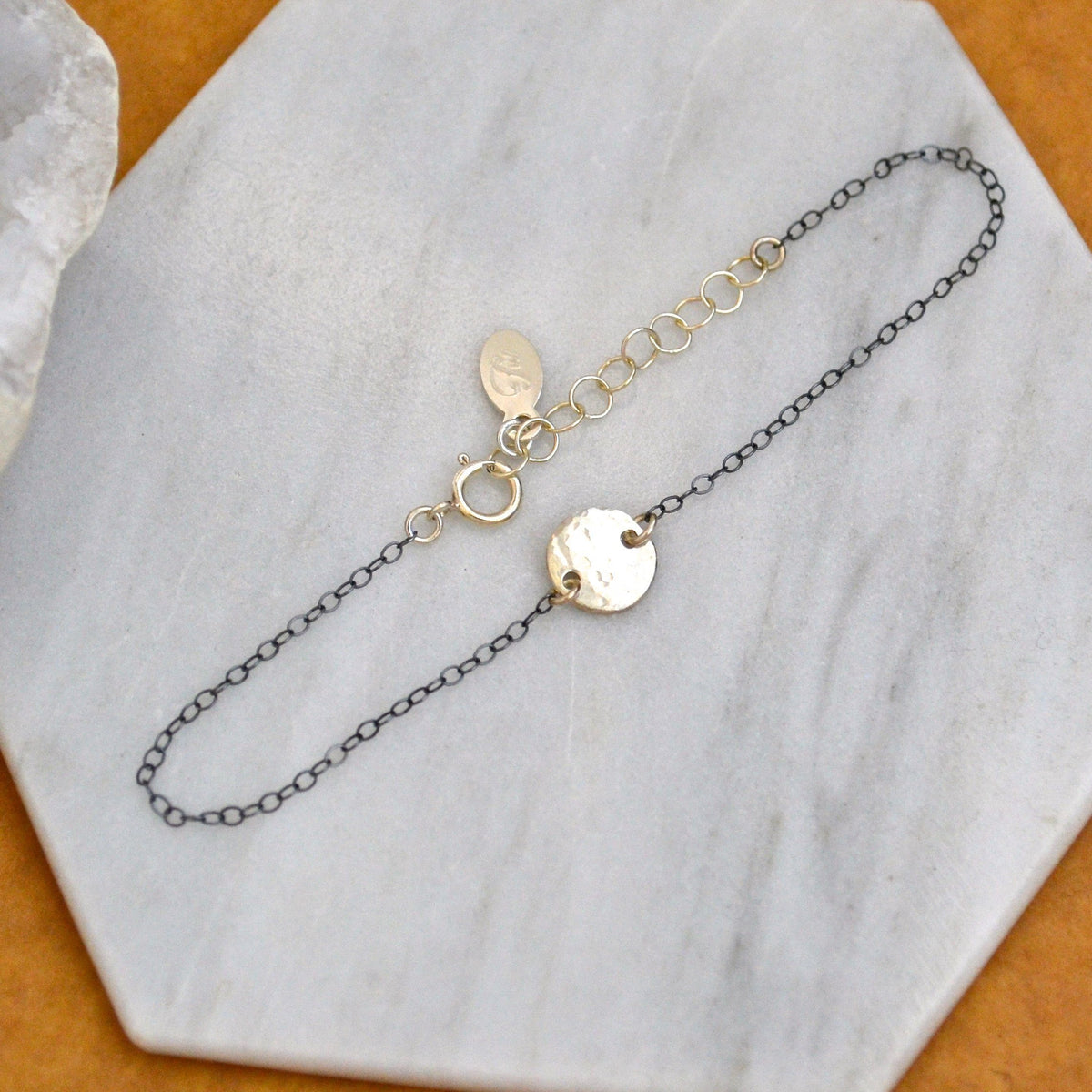 Speckle Bracelet - handmade dappled disc dainty chain bracelet - Foamy Wader