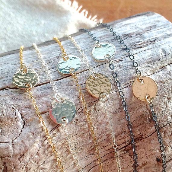 Speckle Bracelet - handmade dappled disc dainty chain bracelet - Foamy Wader