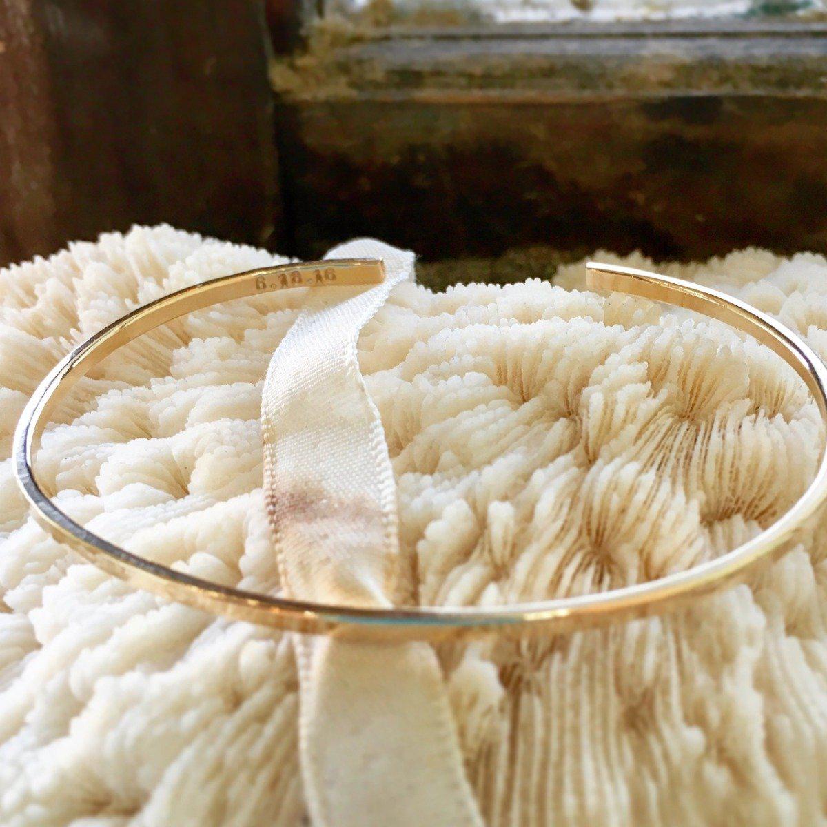 Sun Dappled Cuff Bracelet - handmade sleek 2mm hammered cuff bracelet - Foamy Wader