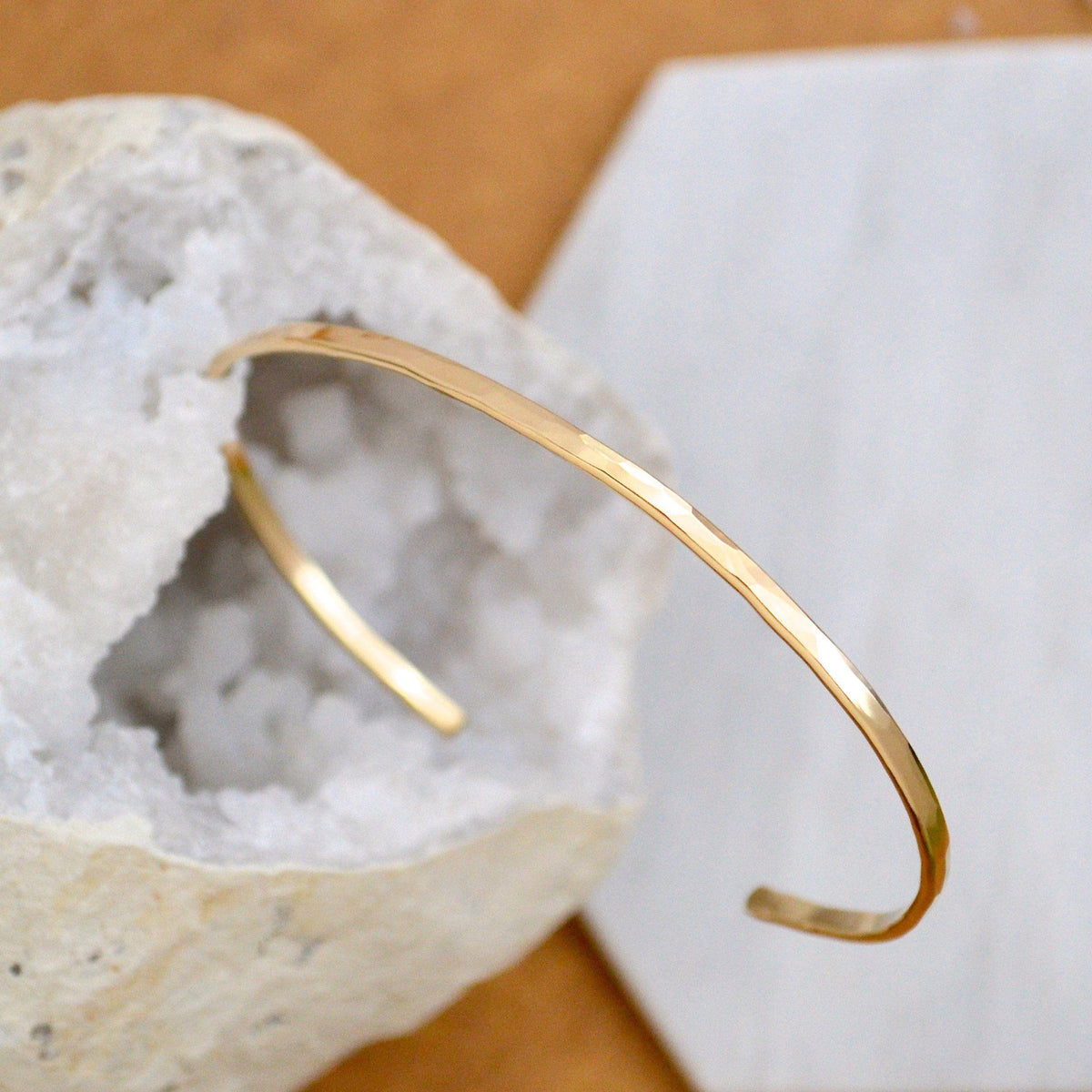 Sun Dappled Cuff Bracelet - handmade sleek 2mm hammered cuff bracelet - Foamy Wader