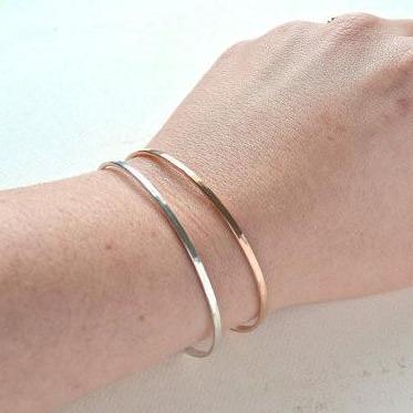 Sun Dappled Cuff Bracelet - handmade sleek 2mm hammered cuff bracelet - Foamy Wader