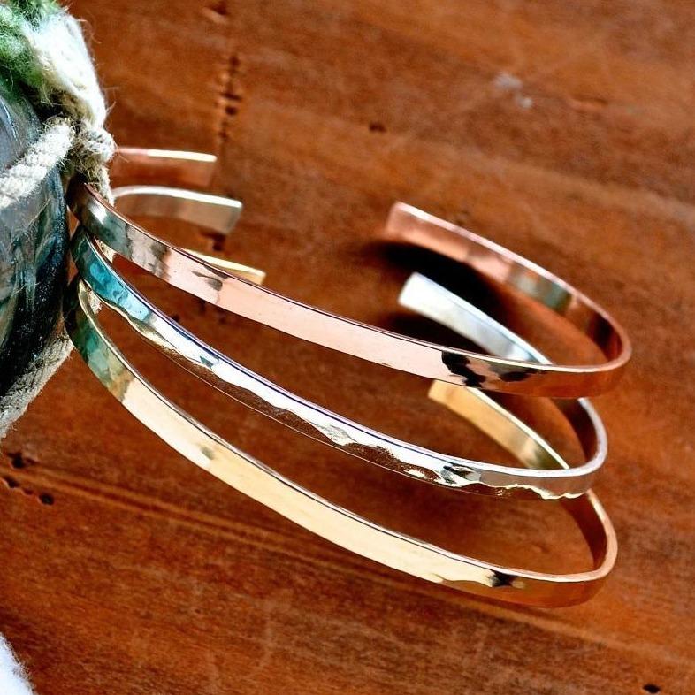 Sunrise Cuff Bracelet - handmade hammered thick 4mm cuff bracelet - Foamy Wader