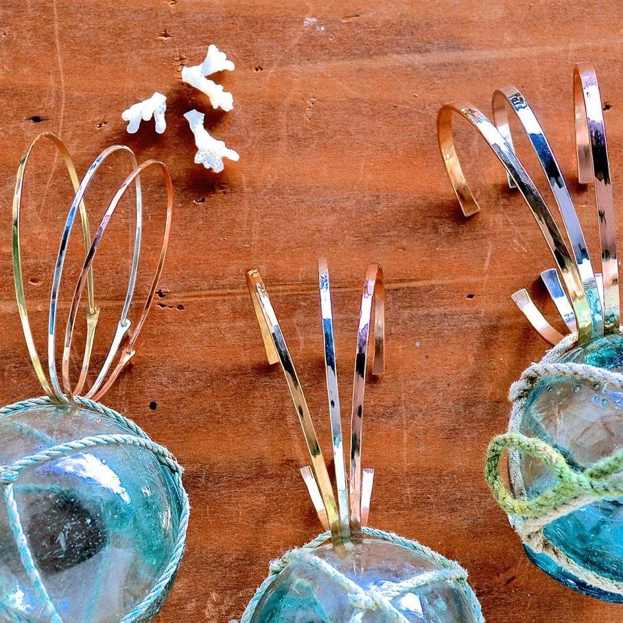 Sunrise Cuff Bracelet - handmade hammered thick 4mm cuff bracelet - Foamy Wader