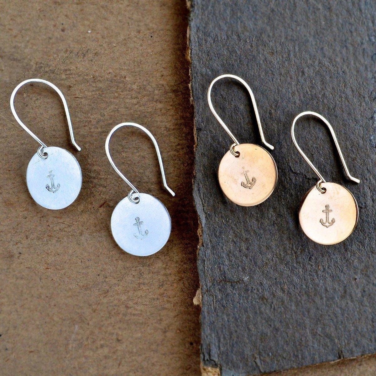 Anchor Earrings - handmade nautical anchor charm earrings in precious metals - Foamy Wader