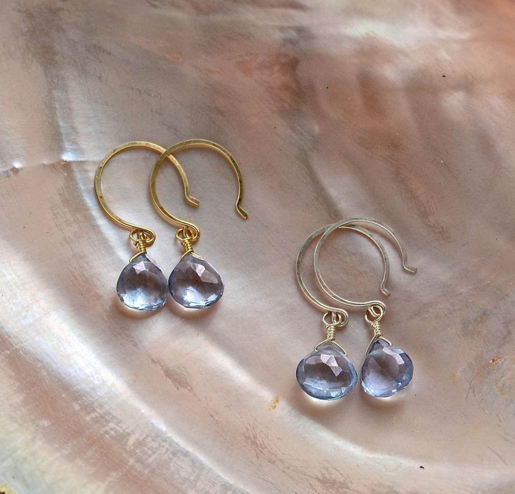 Azure Earrings - blue mystic quartz gemstone drop earrings - Foamy Wader