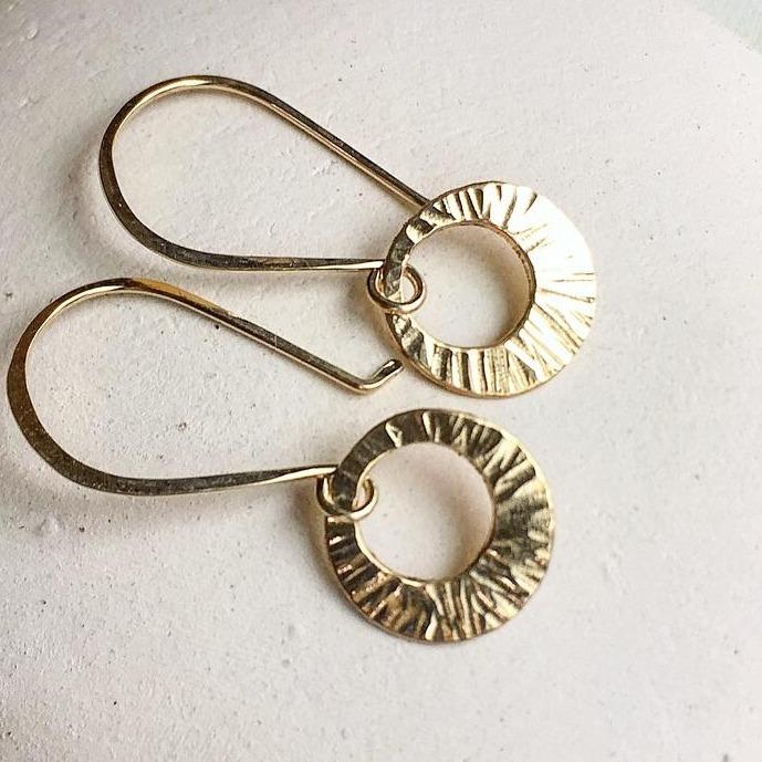 Beam Earrings - modern sunbeam circle drop earrings handmade in precious metals - Foamy Wader