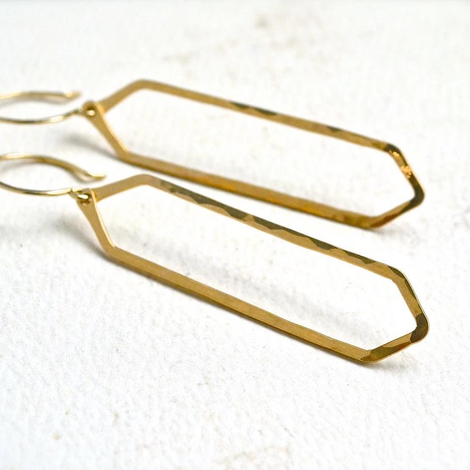 Boardwalk Earrings - handmade elongated hexagon silhouette earrings - Foamy Wader