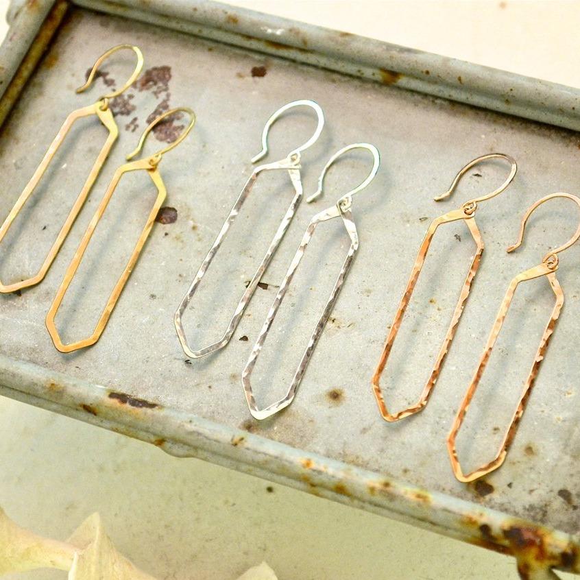 Boardwalk Earrings - handmade elongated hexagon silhouette earrings - Foamy Wader