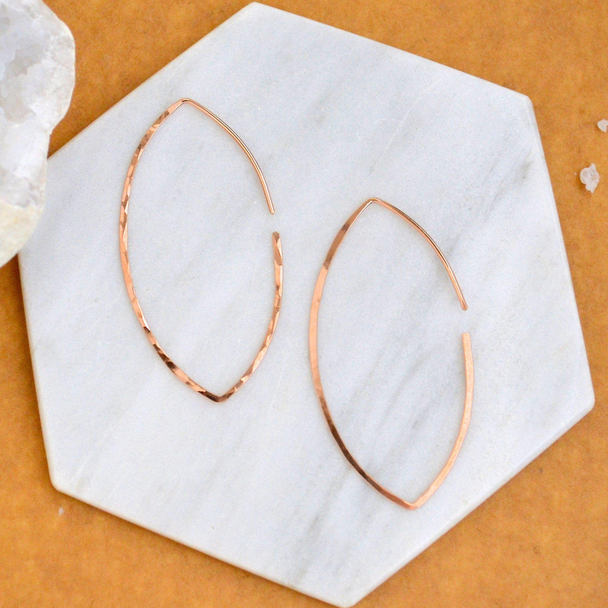 Buffy Hoop Earrings - handmade hammered marquise sleek hoop earrings - Foamy Wader